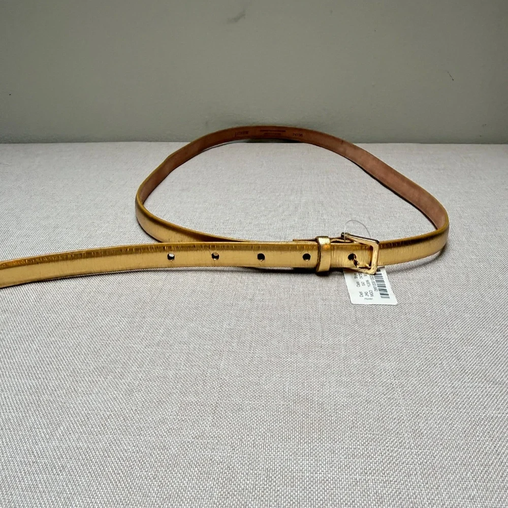 J. Crew Factory Gold Leather Skinny Belt Size M NWT - Picture 5 of 8